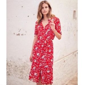 Sezane Alexia Floral Red Shirtdress EU 36 US 4